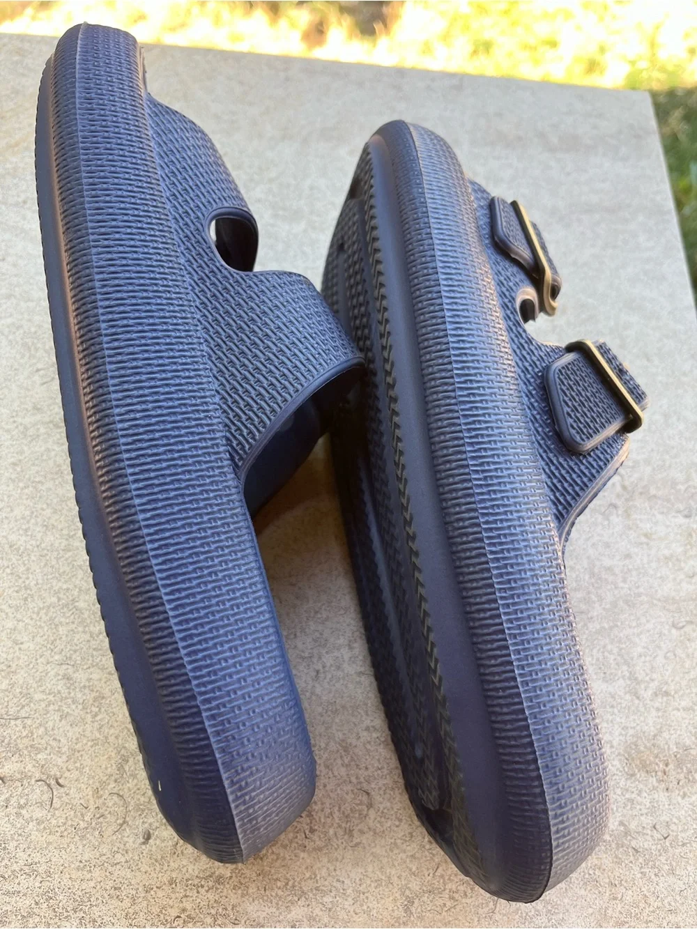 Women's (Unisex) Blue Dual Buckle Slide Sandals